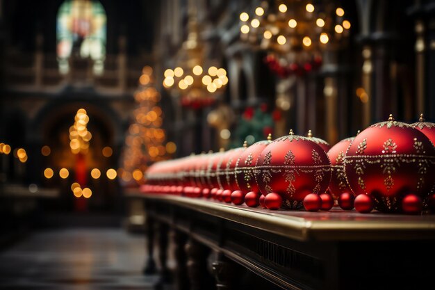 Decoraciones de árboles de Navidad dentro de la iglesia