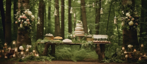 Decoraciones de boda en un bosque con un toque ecológico