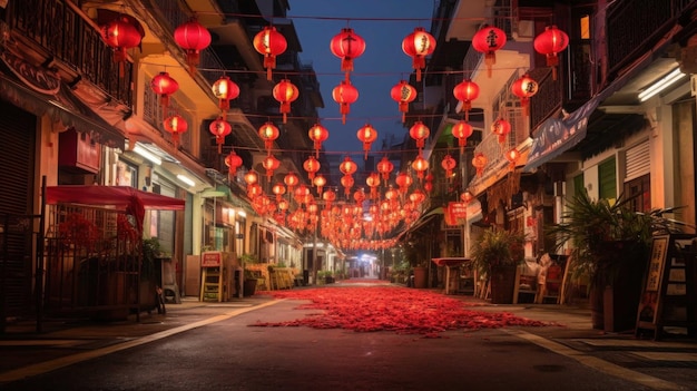 decoraciones de una calle de Año Nuevo Chino