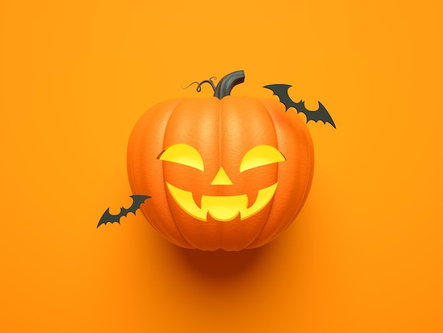 Decoraciones caseras de Halloween con murciélago y calabaza para truco o trato 3d render