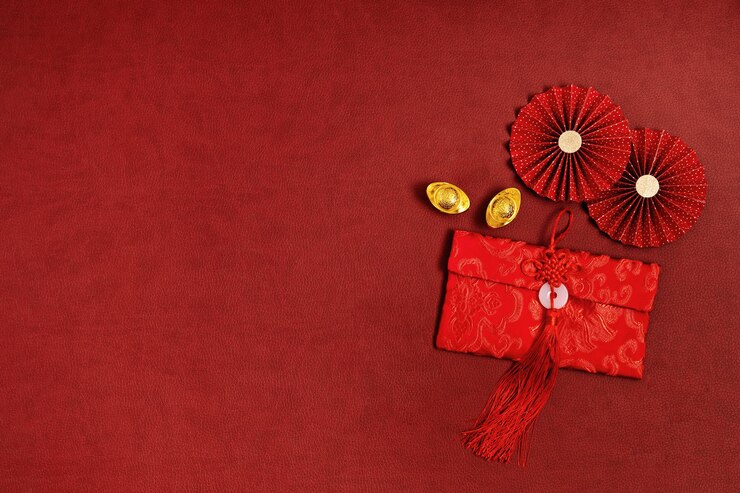 Decoraciones chinas de año nuevo con símbolo de buena suerte chino ventiladores de papel lingotes de oro y sobre
