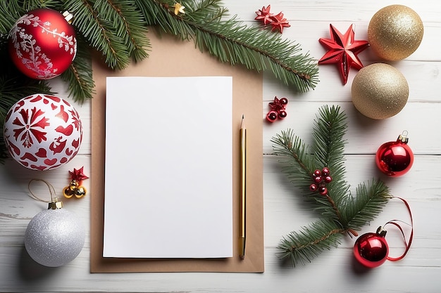 Decoraciones festivas de Año Nuevo y Navidad en papel en blanco