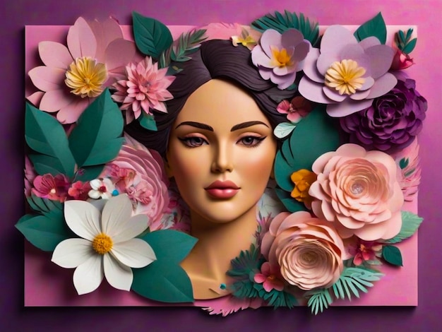 decoraciones florales para el día de la mujer en estilo de arte de papel flores y elementos decorativos