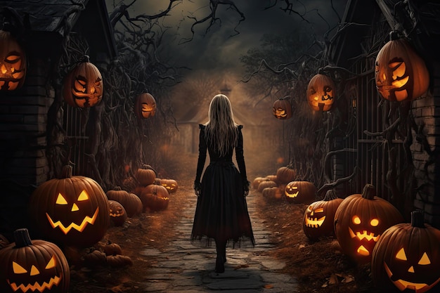 Decoraciones de fondo de la fiesta de Halloween con vela de calabaza en el día de fantasmas de Spooky Night Generative Ai