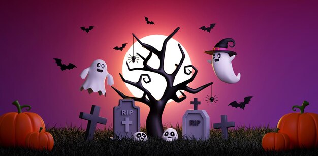 Decoraciones de Halloween en fondo púrpura Concepto de Halloween