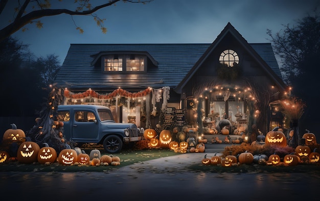 Foto decoraciones de halloween fuera de una casa moderna