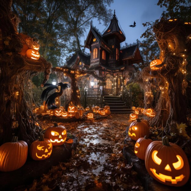 Foto decoraciones de halloween luces espeluznantes casas embrujadas