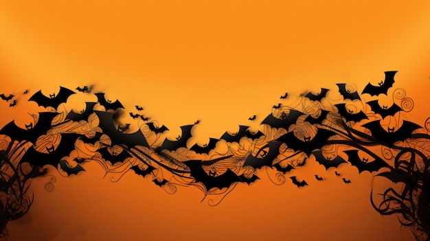 Decoraciones de Halloween murciélagos fantasmas en fondo naranja