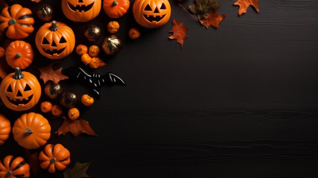 Decoraciones de Halloween Vista plana superior con espacio de copia para texto Feliz fiesta de Halloween