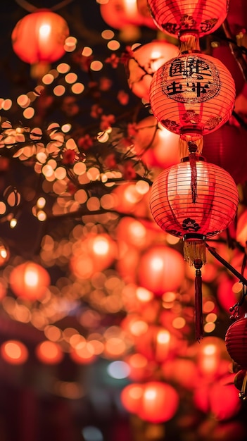 Foto decoraciones de linternas rojas para el fuego del año nuevo chino en el festival
