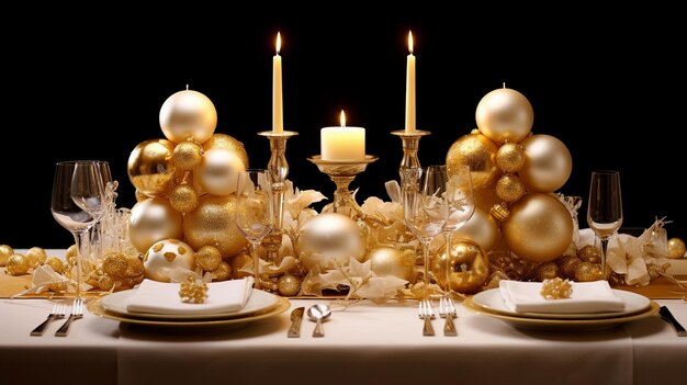 Foto decoraciones de mesa de navidad en oro