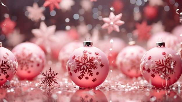 Decoraciones de Navidad rosas para el árbol de Navidad en forma de bolas con copos de nieve