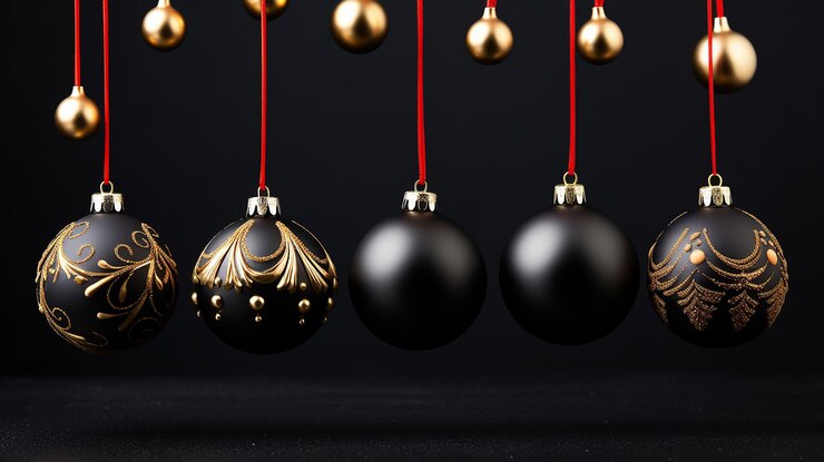 Decoraciones navideñas con diferentes eventos navideños en un fondo oscuro generado por la IA