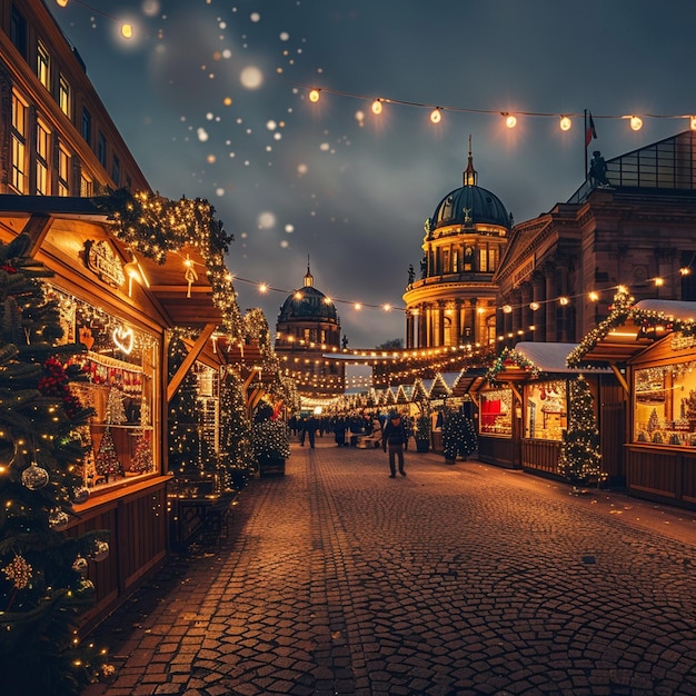 Decoraciones navideñas festivas en la calle de la ciudad de Berlín