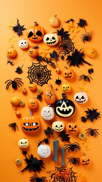Foto decoraciones de papel de halloween sobre un fondo naranja