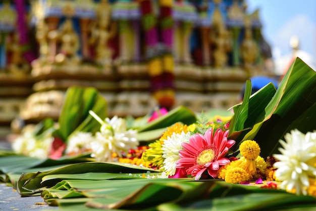 Decoraciones vibrantes en un templo hindú durante Ugadi