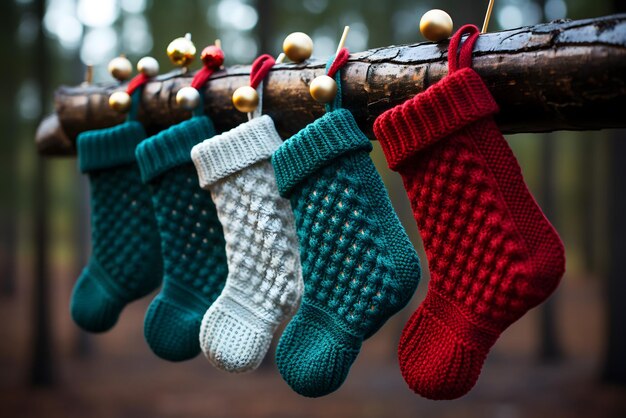 Foto decorações de árvore de natal papai noel com presentes homem-de-neve na neve caixas de presentes de natal