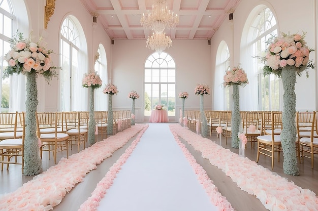 Decorações de corredor de salão de casamento em cores pastel ideias de inspiração de tema