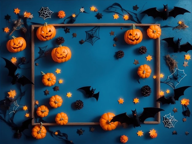 Decorações de festa de abóbora com moldura de Halloween em estilo assustador