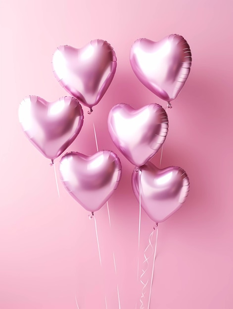 Decorações de festa de Dia dos Namorados fundos corações cor-de-rosa balões de hélio em fundo rosa
