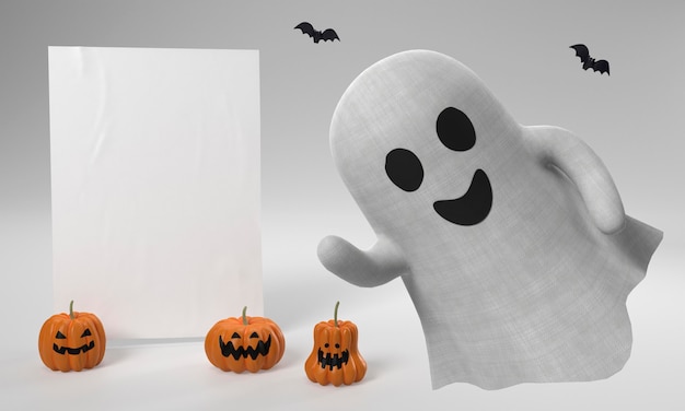 Foto decorações de halloween com fantasmas e abóboras