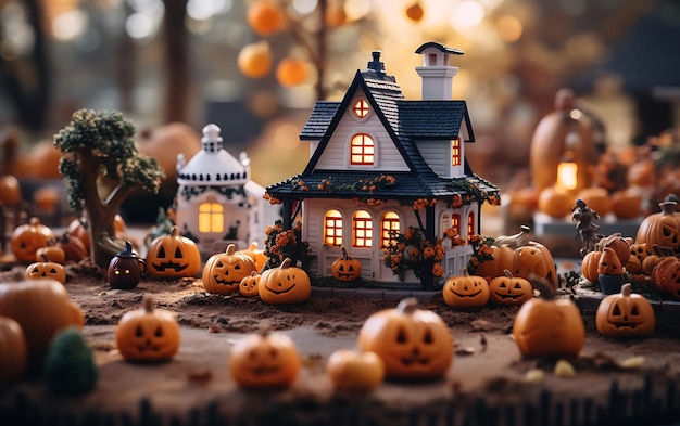 Decorações de Halloween fora de uma casa moderna