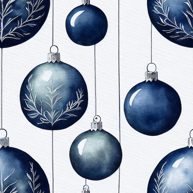 Decorações de Natal azuis. Padrão de retorno sem costura. Motivo vintage. Arte digital