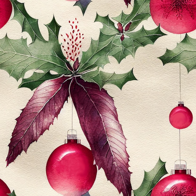 Decorações de Natal. Bola de Natal. Padrão de retorno sem costura. Motivo vintage. Arte digital