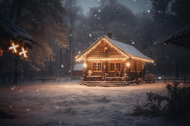 Decorações de Natal Cenário coberto de neve e atmosfera festiva