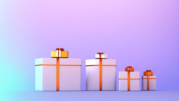 Decorações de Natal com caixas de presente em fundo colorido renderização em 3d