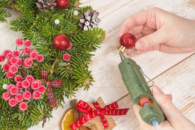 Decorações de Natal com fundo de madeira