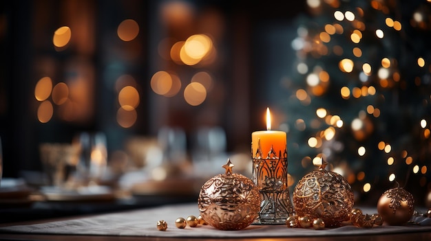 decorações de natal e velas na mesa