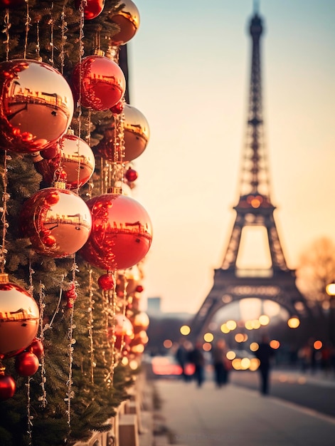 Decorações de Natal na Torre Eiffel em Paris França