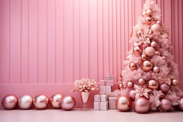 Decorações de Natal perto da parede rosa