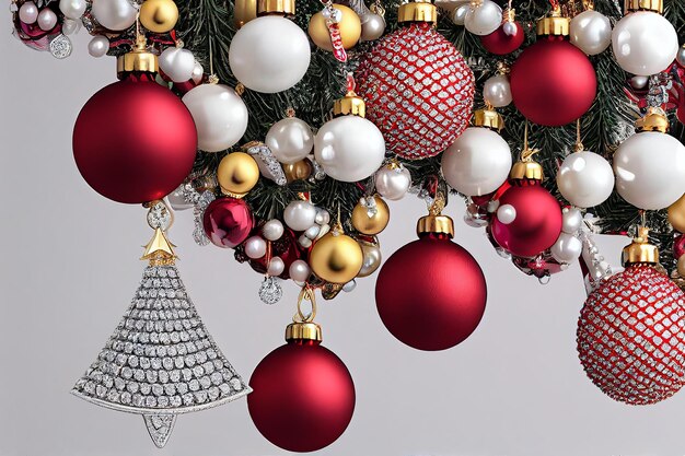 Decorações de Natal vermelhas de luxo feitas de pérolas e diamantes