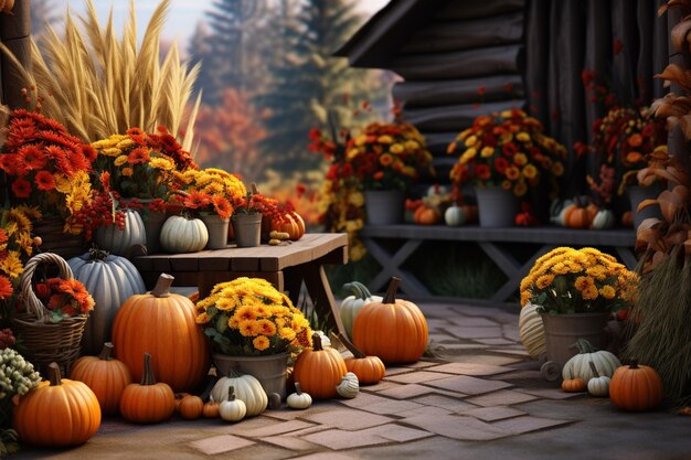 Foto decorações de outono e cores de outono são comuns durante o dia de ação de graças