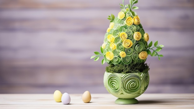 Decorações de Páscoa ou presentes feitos à mão ovo topiary na técnica de quilling em madeira com espaço de cópia