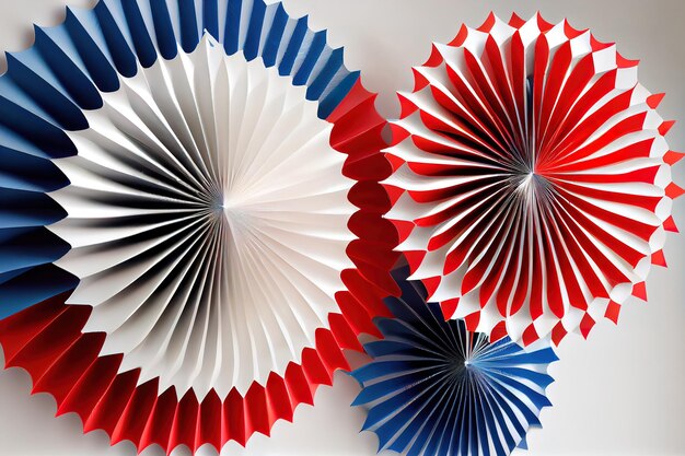 Foto decorações de ventiladores de papel vermelho, branco e azul vibrantes isolados em branco para 4 de julho generative ai