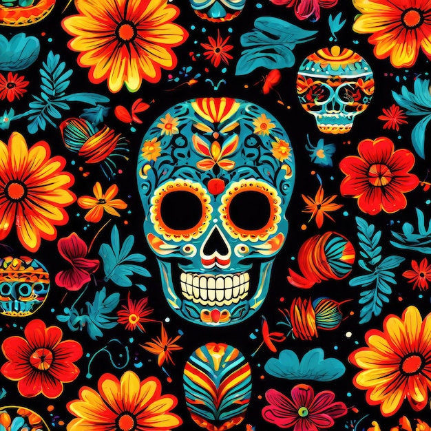 Decorações mexicanas de foto grátis padrão dia de muertos