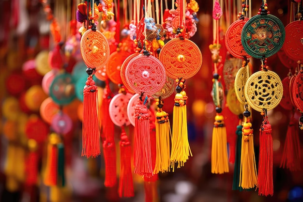 Decorações penduradas coloridas simbolizando sorte e felicidade abundam IA generativa do ano novo chinês