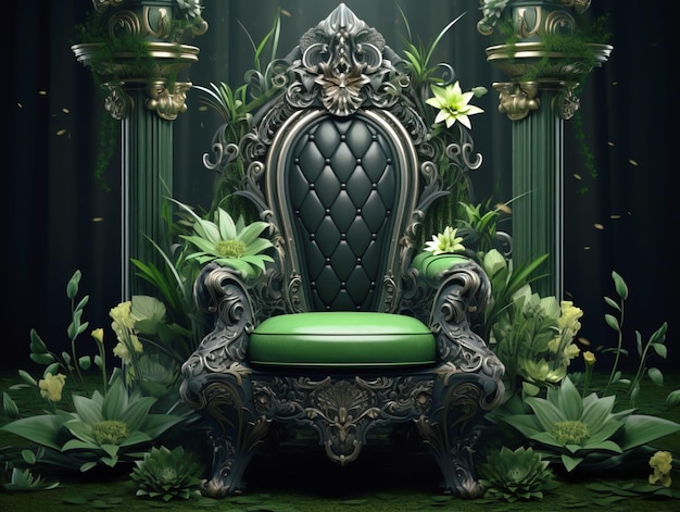 Decorada sala do trono vazia o trono verde