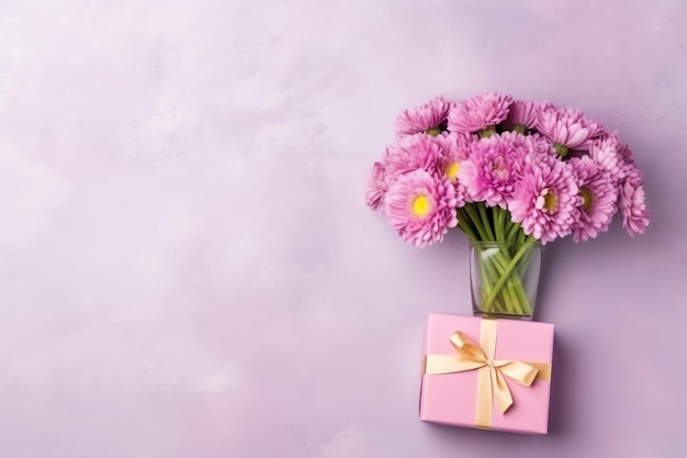 Decorativo de buquê de flores de tulipas ou caixa de presente embrulhada para dia das mães ou dia dos namorados com copyspace