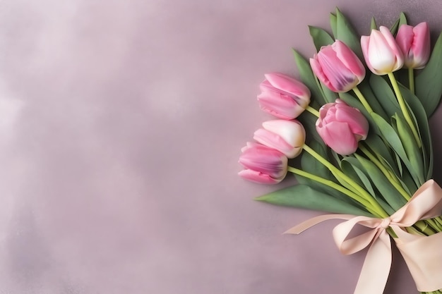 Decorativo de ramo de flores de tulipanes o caja de regalo envuelta para el día de la madre o San Valentín con espacio de copia