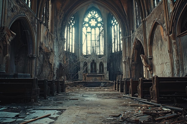 Foto decrepita igreja de castelo gótico abandonada generate ai