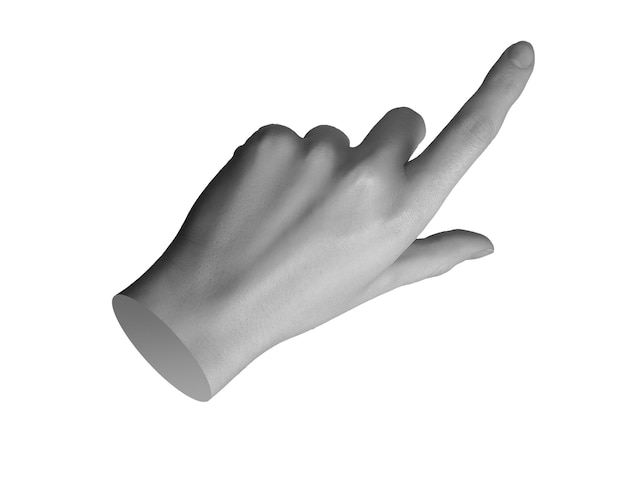 El dedo apunta a un lado indicando el gesto de toque-clic El signo de la mano selecciona aislado sobre un fondo blanco