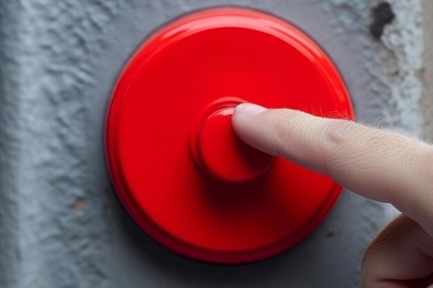 Foto dedo presionando un botón rojo que simboliza el inicio de la acción o la puesta de cosas en movimiento