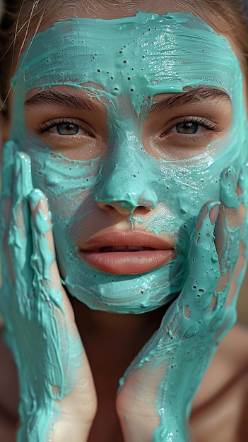 Foto los dedos aplicando una máscara facial de descascarado