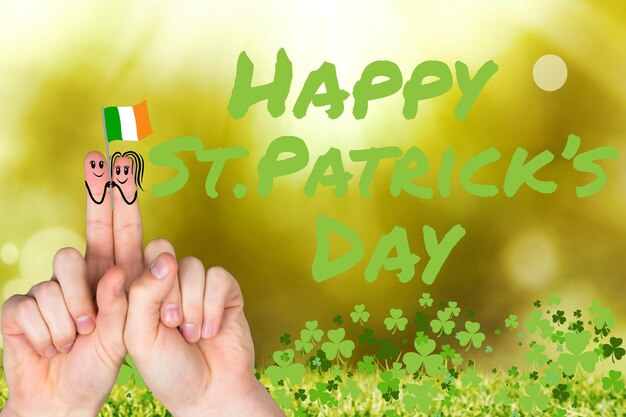 Dedos do dia de São Patrício com bandeira irlandesa