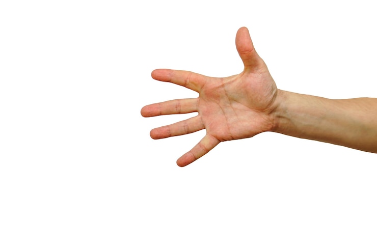 Foto los dedos de la mano de la palma se extienden fondo aislado macho blanco