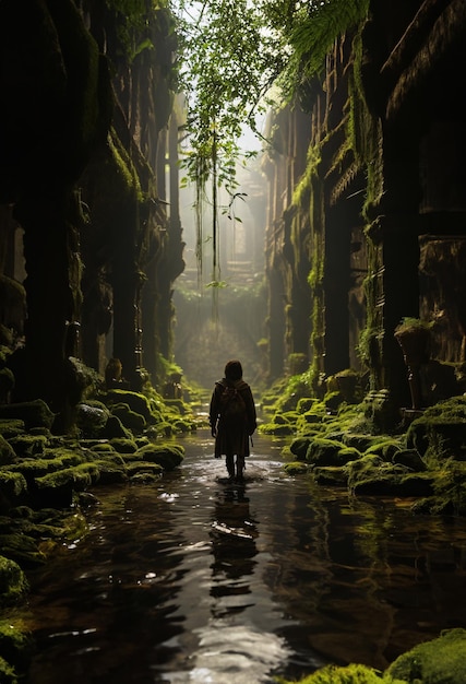 Deedlit de la serie Record of Lodoss War se encuentra en un místico bosque brumoso